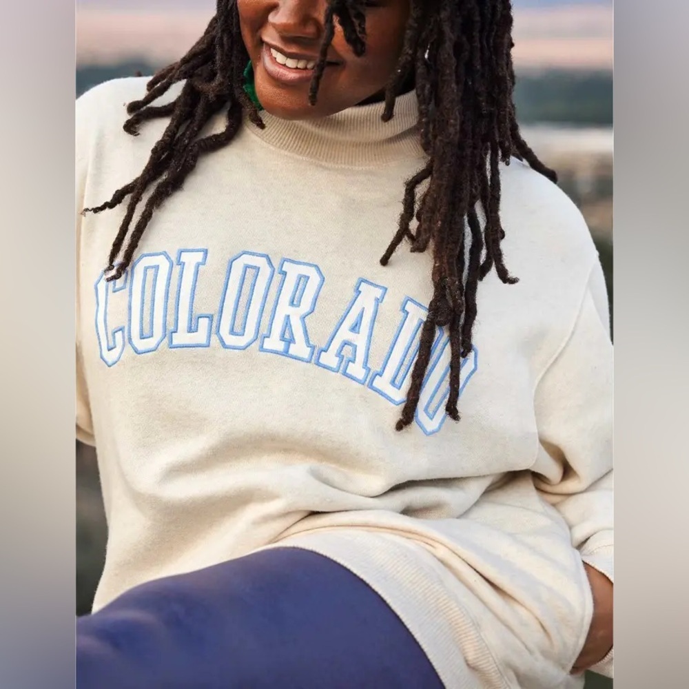 Aerie Sz M Nude Colorado Logo Relaxed High Neck Sweatshirt Sweater